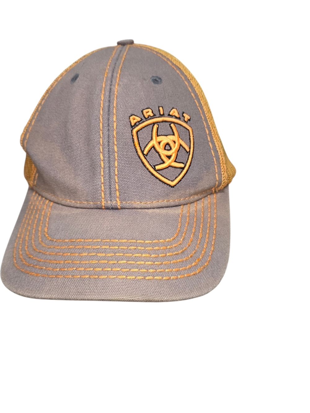 Ariat Trucker Hat Gray Orange Mesh Snapback Western Ranch Rodeo Cap